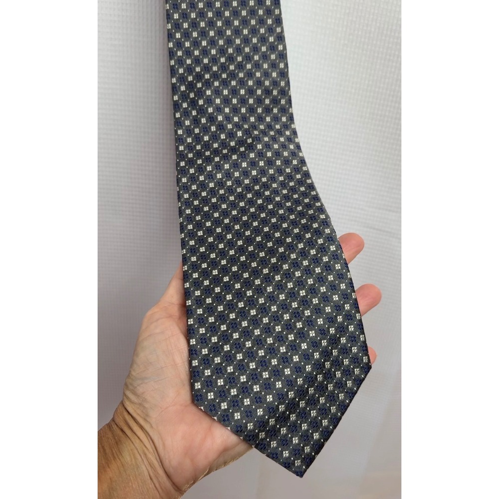 Vintage Polo Ralph Lauren Silk Tie Grey Blue Geometric Made by Hand USA